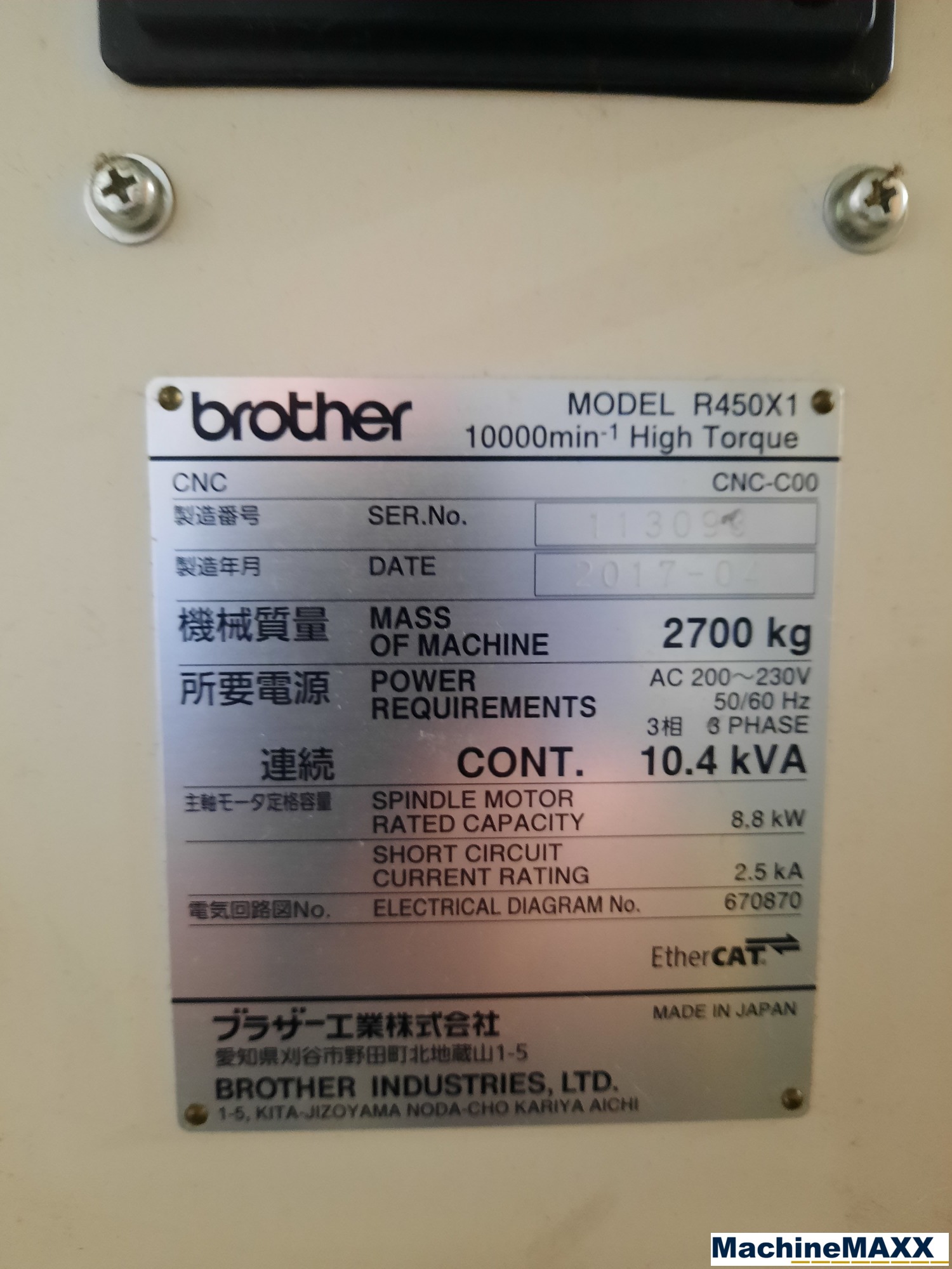 2017 BROTHER SPEEDIO R450X1 Vertical Machining Centers | Machinemaxx